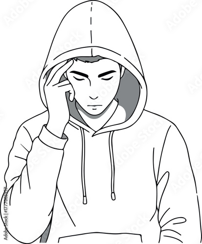 Person In Hoodie With Hand On Head Stressful Mood