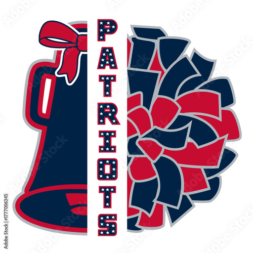 Cheerleading Vector Design. Patriots Cheerleader Megaphone and Pom-poms Illustration.