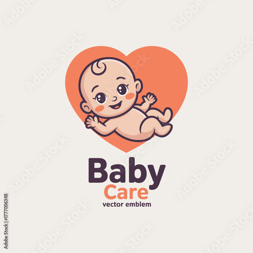 A cute and cheerful baby cradled in a heart, epitomizing care and love, ideal for any brand catering to young families or childcare services.