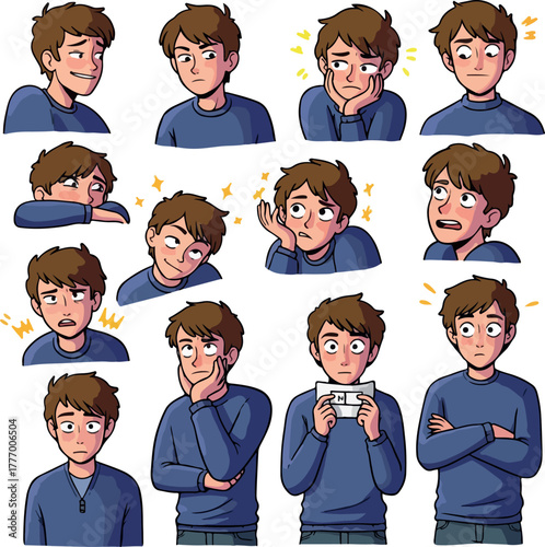 Pixel Art Character Expressions in Blue Sweater