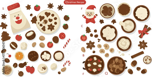 Pixel Art Christmas Sweets and Santa Claus Flat Icons on White Background