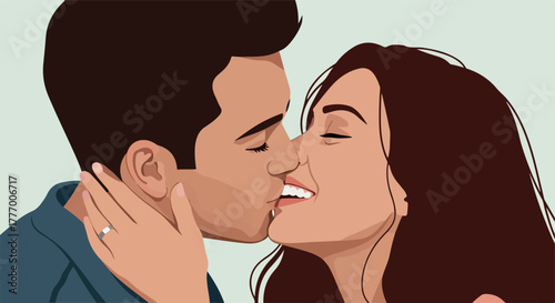 Pixel Art Couple Kissing Tenderly With Simple Background