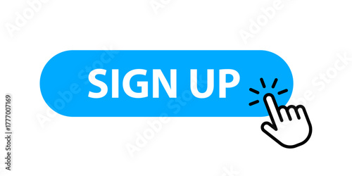Blue sign up button with hand cursor icon