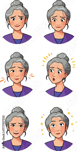 Pixel Art Grandmother Expressing Emotions Joy Sadness Surprise And More