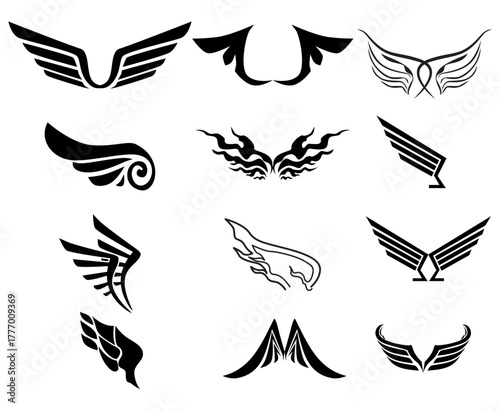 Wings vector icons set. Wing set, icon wing, feather wing bird illustration