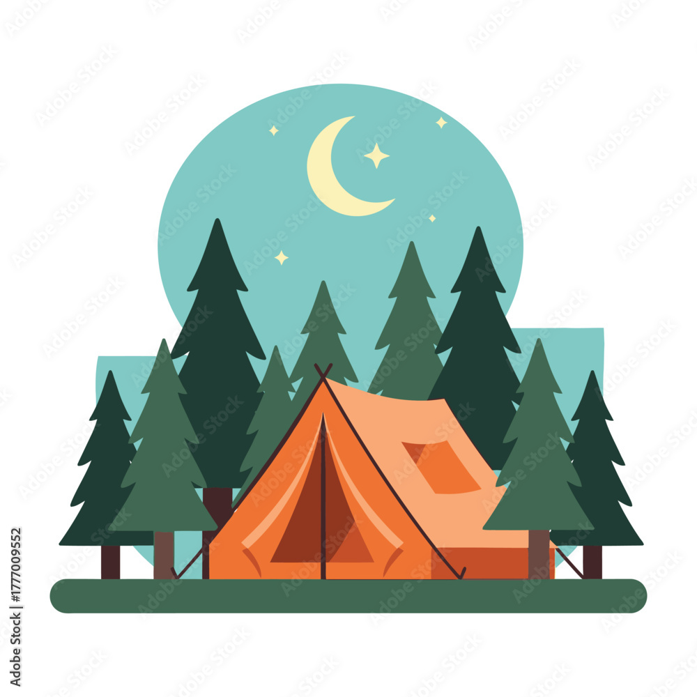 Obraz premium Night Forest Camping Tent Outdoor Adventure with vector illustration