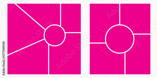 6 photos collage frame, Templates collage photos frame. Multicolored empty photo frames with adhesive tape in a row. Six square photo cards with white border. Vector illustration. 