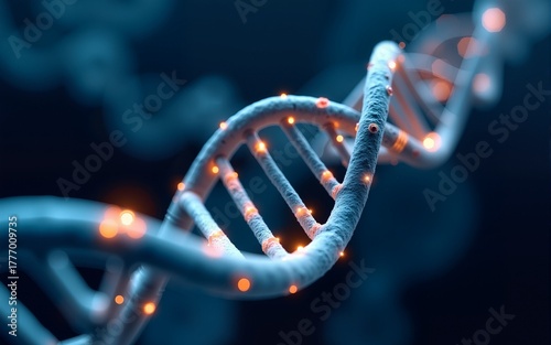 Glowing DNA double helix with methyl groups representing epigenetic modifications, genetic research and biotechnology concepts, science and medical innovation. High quality