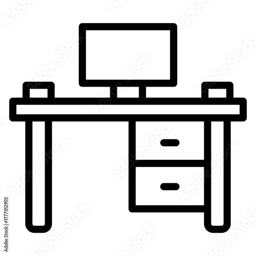 Office Desk Vector Line Icon Design