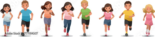 Pixel Art Kids Running Joyfully In Casual Outfits On White Background