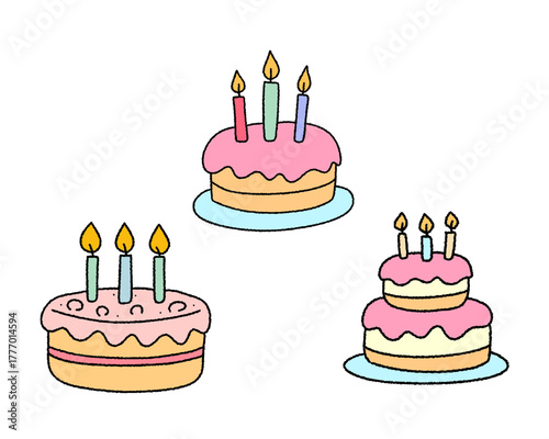 초가 있는 귀여운 생일 케이크 일러스트
