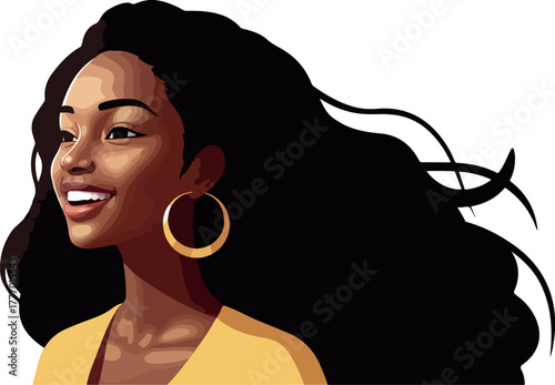 Pixel Art Portrait Smiling Young Black Woman Yellow Top Gold Hoops