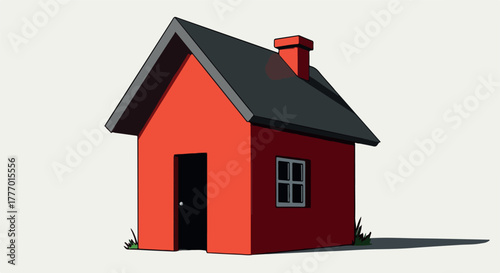 Pixel Art Red House Simple Isolated Object Vector With Dark Roof And Chimney