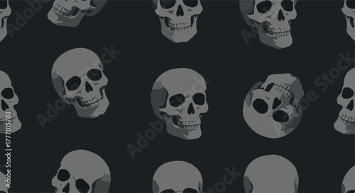 Pixel Art Skulls Dark Pattern Seamless Background Vector Graphic