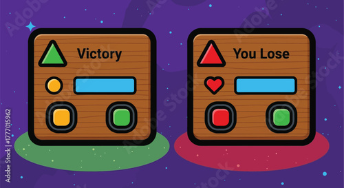 Victory and defeat game ui elements for mobile game development