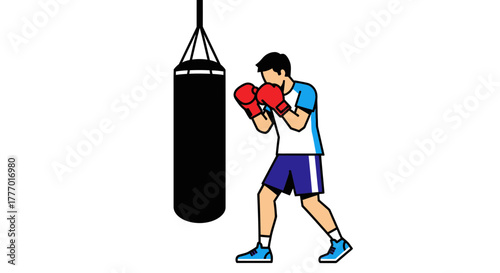 Boxing training with punching bag fitness workout exercise vector
