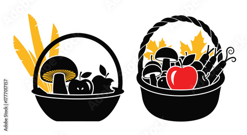 Harvest basket vector illustration with autumn fruits and crops