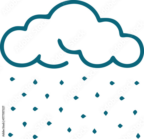 Simple Outline Cloud Raining Icon Representing Weather and Precipitation
