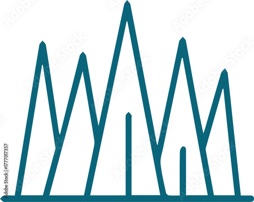 Minimalist teal mountain range line art illustration on a clean white background
