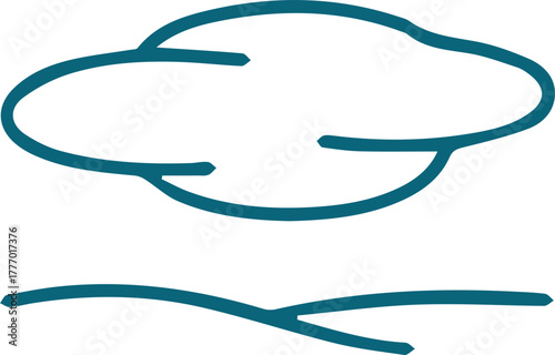 Minimalist teal cloud and horizon line art illustration on cream background