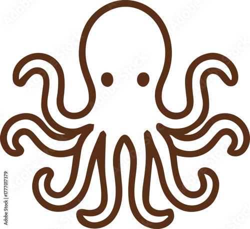 Charming simple brown octopus line drawing for sea life and underwater themes