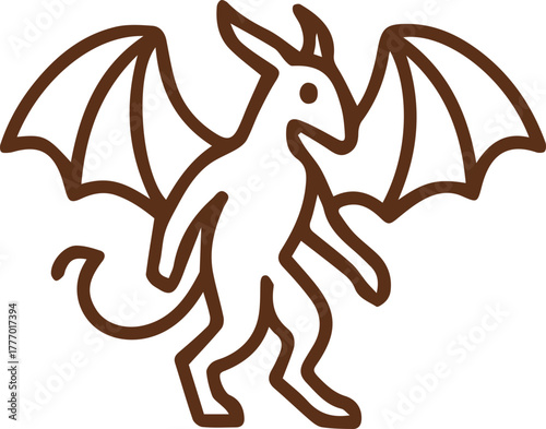 Elegant brown outline of a mythical winged creature a charming dragon or gargoyle