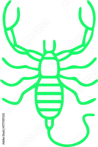 Striking Green Scorpion Minimalist Line Art Icon Design on White Background a Unique Arachnid Vector Graphic