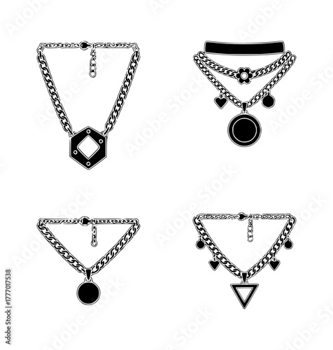 necklace silhouette set, isolated background