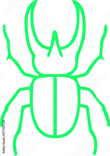 Vibrant Green Rhinoceros Beetle Outline Illustration on a Clean Background