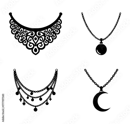 necklace silhouette set, isolated background