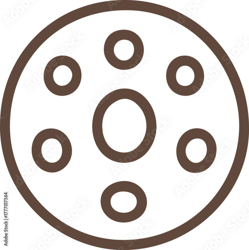Brown outline symbol of an old fashioned film reel or a sewing bobbin craft