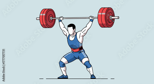 Dynamic athlete powerfully lifts heavy barbell overhead celebrating strength and athletic achievement in a determined pose