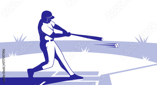 Dynamic baseball player swings bat connecting with ball in a powerful motion, capturing the thrill of the game.