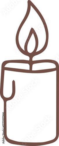 Minimalist Brown Line Art Candle Icon Illuminating Soft Light and Warmth