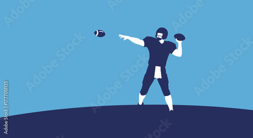 Dynamic quarterback in action launching football with focused intensity, capturing the spirit of sport and competition