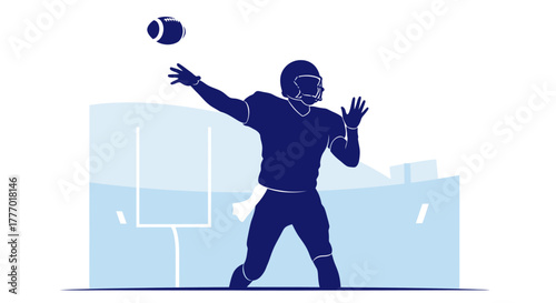 Dynamic football player launching a powerful pass on a bright stadium field, capturing the thrill of the game and athletic achievement.