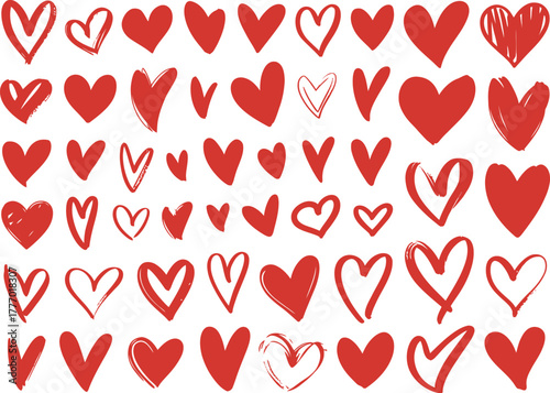 Red hearts various styles heart shapes brush strokes