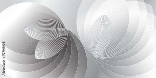 A soft geometric pattern that forms flower petals with a transparent effect and subtle gradation. Touches of gray and white create a modern, elegant, and futuristic impression