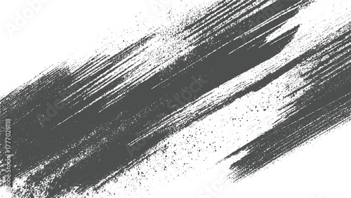 Dark grey textured brush strokes on white background abstract grunge pattern black chalk