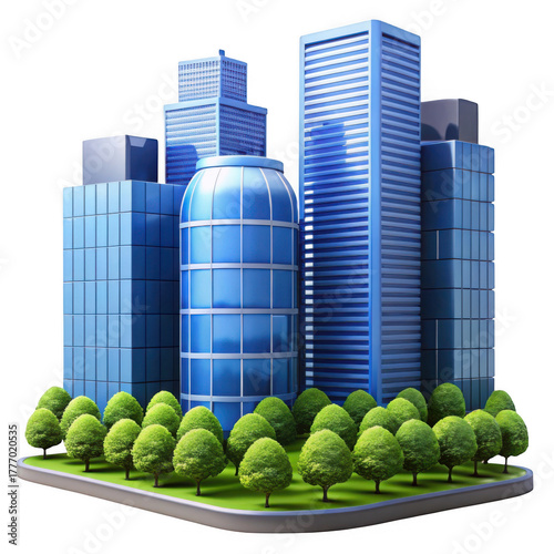3d Modern cityscape with greenery isolated isolated on transparent background