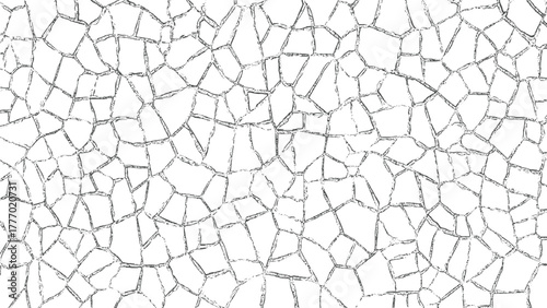 Cracked abstract pattern of irregular polygons with textured outlines on white background vector