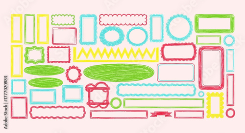 Assorted Colorful Decorative Frames and Borders on a Pastel Pink Background