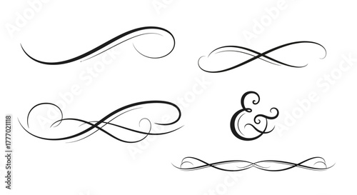 Modern Calligraphy Vector Swashes, decorative flourishes and ampersand for elegant typography