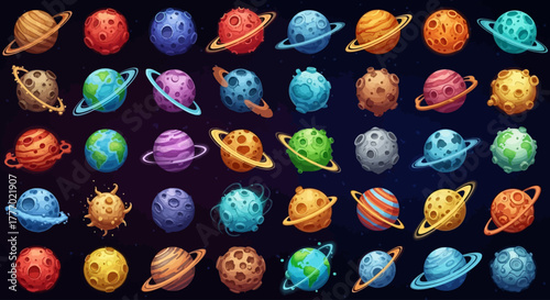 Colorful Cartoon Planets Collection - Space Galaxy Vector Set