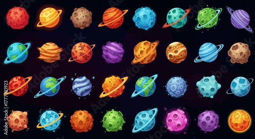 Colorful Cartoon Planets Collection - Space Galaxy Vector Set