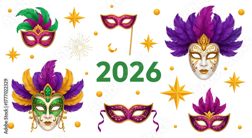 Mardi Gras Carnival Celebration Masks and Year 2026