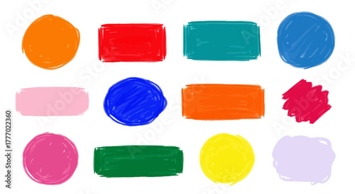 Collection of colorful abstract paint strokes and shapes on a white background