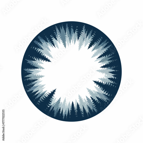 Close-up of a single dark blue cosmetic contact lens with a spiky light blue pattern.