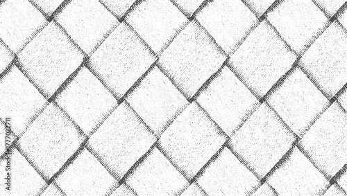 Black and white woven diamond pattern texture with rough hatching lines abstract background