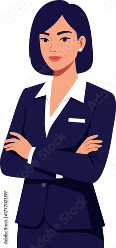Professional Woman In Dark Blue Suit Crossed Arms White Shirt Isolated